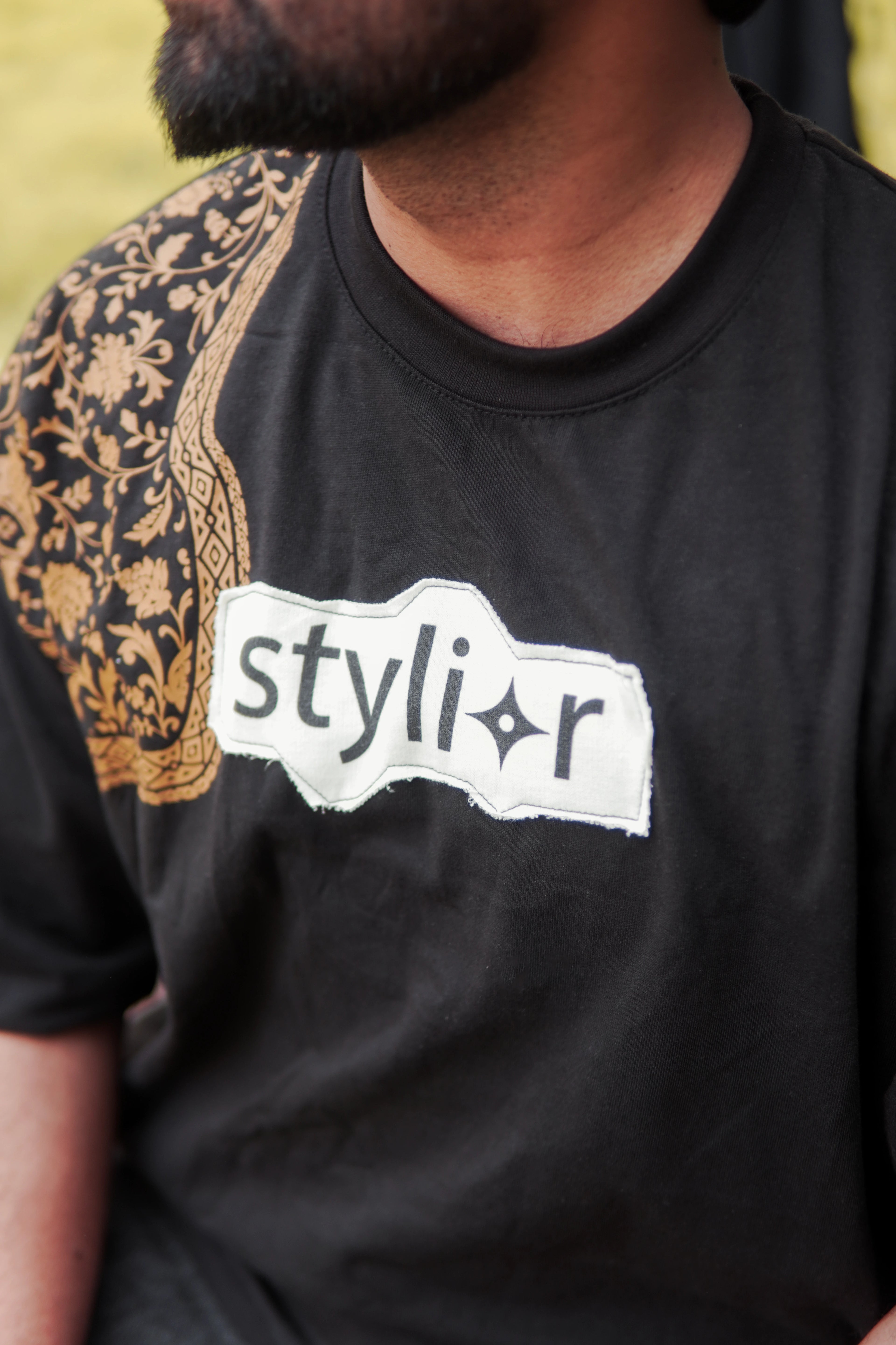Bharosa – Oversized Beige Black T-Shirt with Large Screen Print
