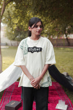Bharosa – Oversized Beige White T-Shirt with Large Screen Print