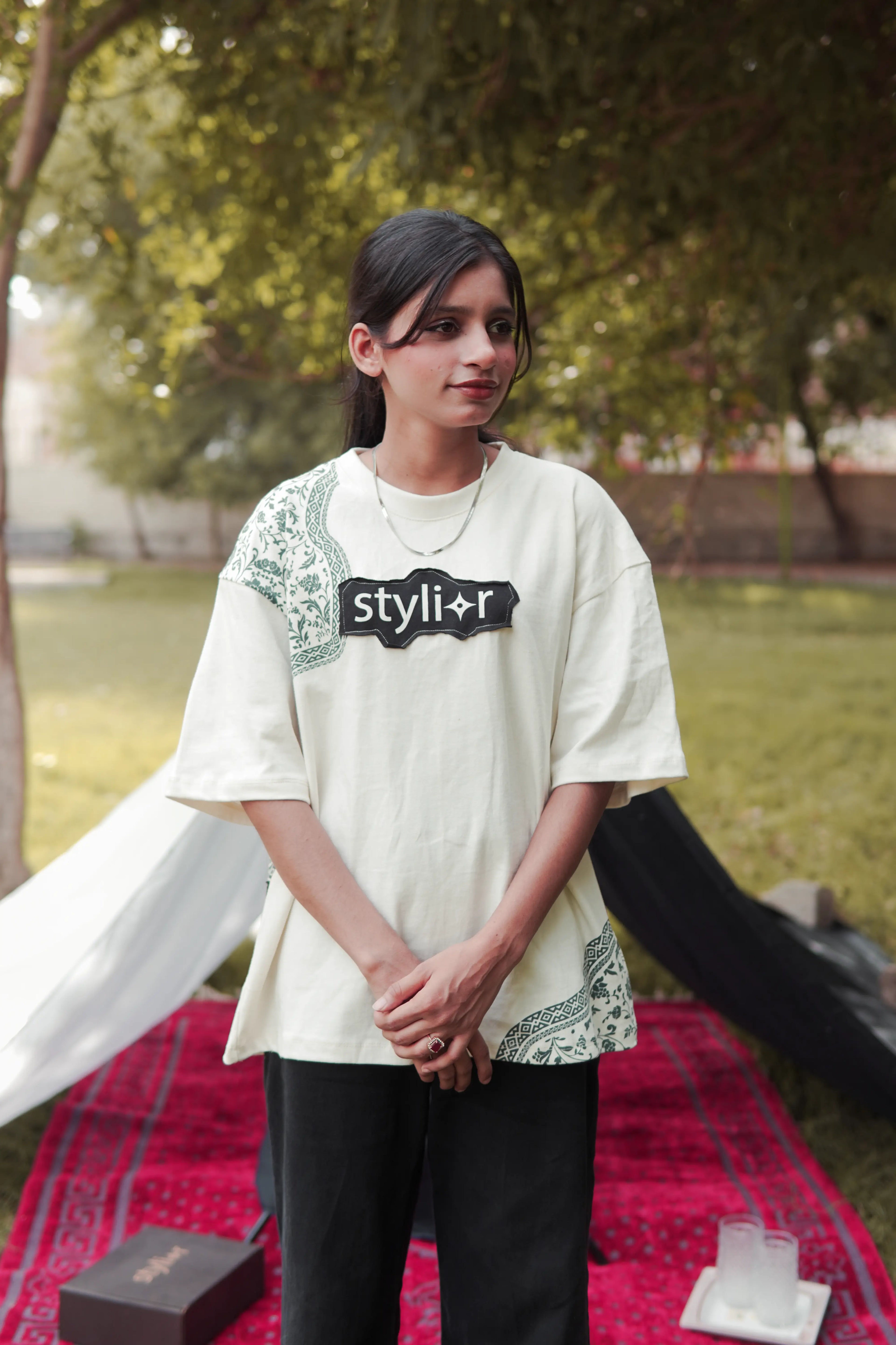 Bharosa – Oversized Beige White T-Shirt with Large Screen Print