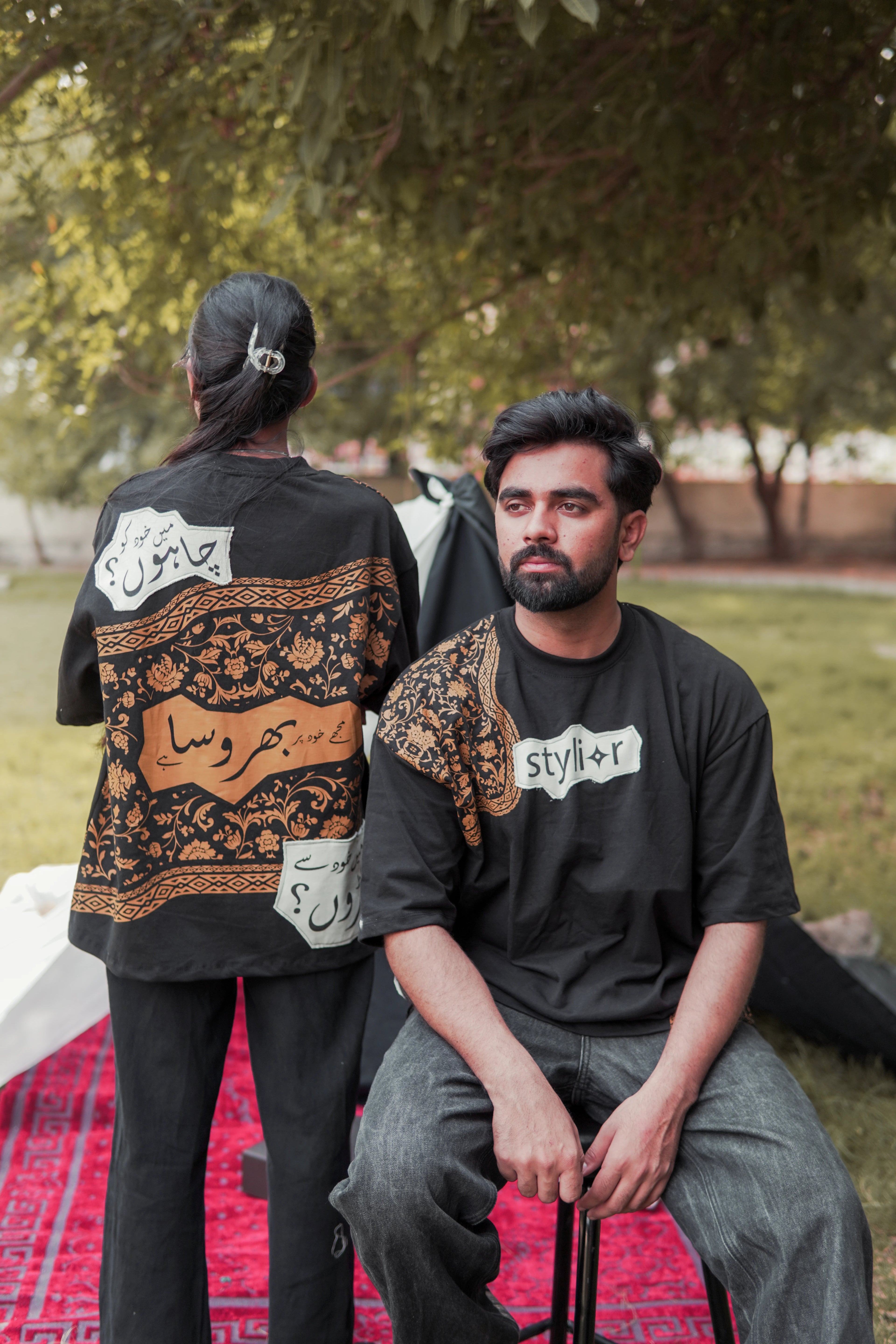 Bharosa – Oversized Beige Black T-Shirt with Large Screen Print