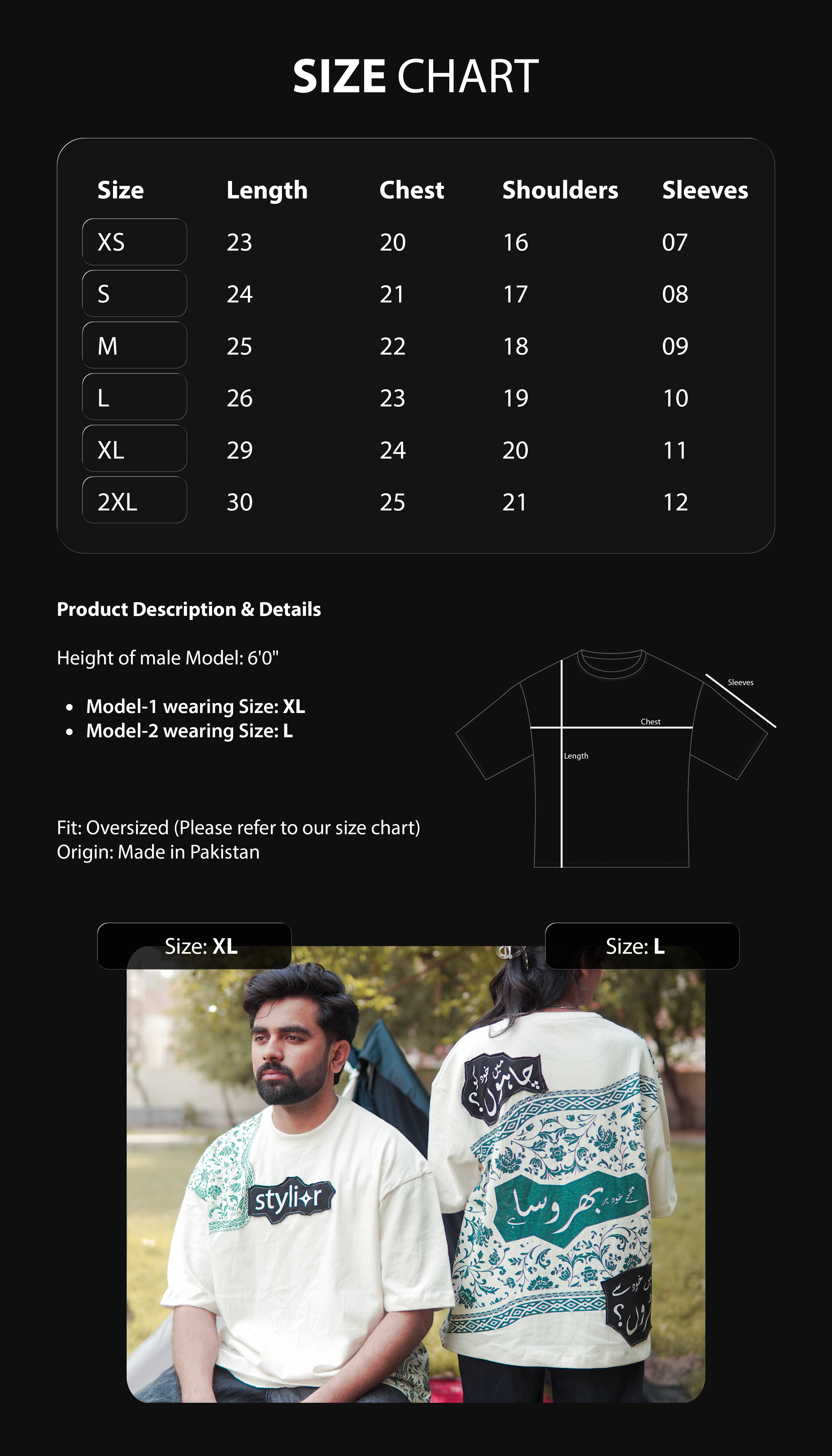Bharosa white size chart — Bharosa – Oversized Beige White T-Shirt with Large Screen Print